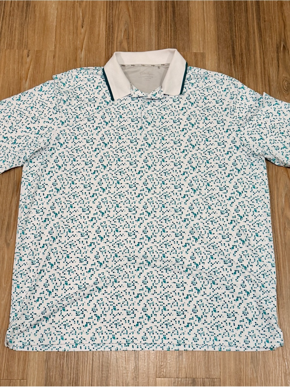 Walter Hagen Men's XXL White Polo Shirt with green Dot Print